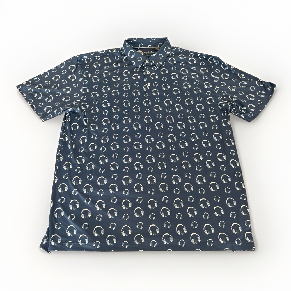 Swing Juice 3XL Navy Blue Golf Polo With Light Blue Headphones Hip Hop AOP